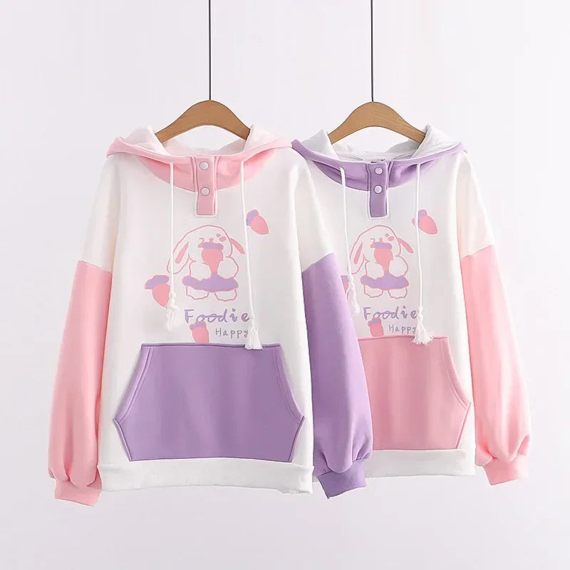 kawaiies-softtoys-plushies-kawaii-plush-Kawaii Pink Purple White Bunny Strawberry Three-tone Hoodie Hoodies 