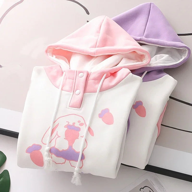 kawaiies-softtoys-plushies-kawaii-plush-Kawaii Pink Purple White Bunny Strawberry Three-tone Hoodie Hoodies 