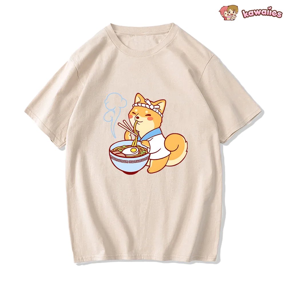 kawaiies-softtoys-plushies-kawaii-plush-Kawaii Shiba Inu Enjoying Ramen Women's Tee Top Tops 