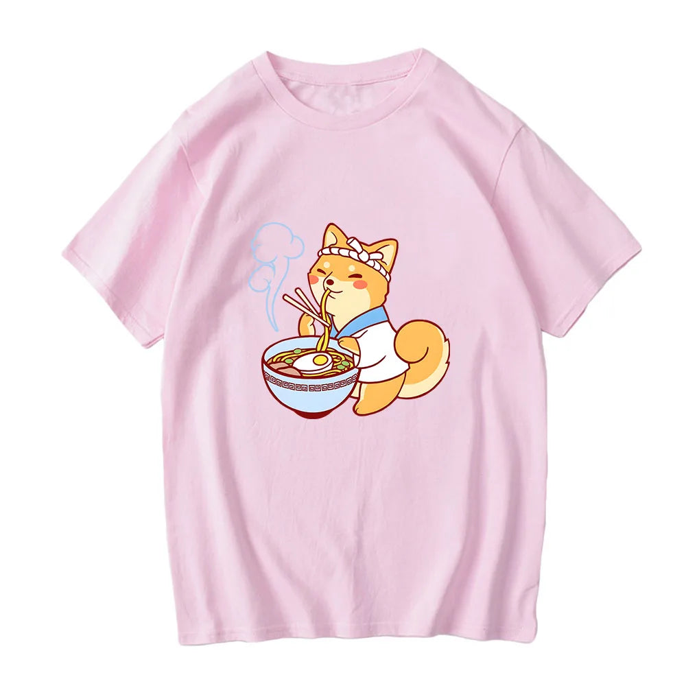 kawaiies-softtoys-plushies-kawaii-plush-Kawaii Shiba Inu Enjoying Ramen Women's Tee Top Tops Pink XS 