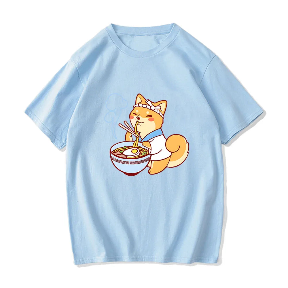 kawaiies-softtoys-plushies-kawaii-plush-Kawaii Shiba Inu Enjoying Ramen Women's Tee Top Tops Sky Blue XS 