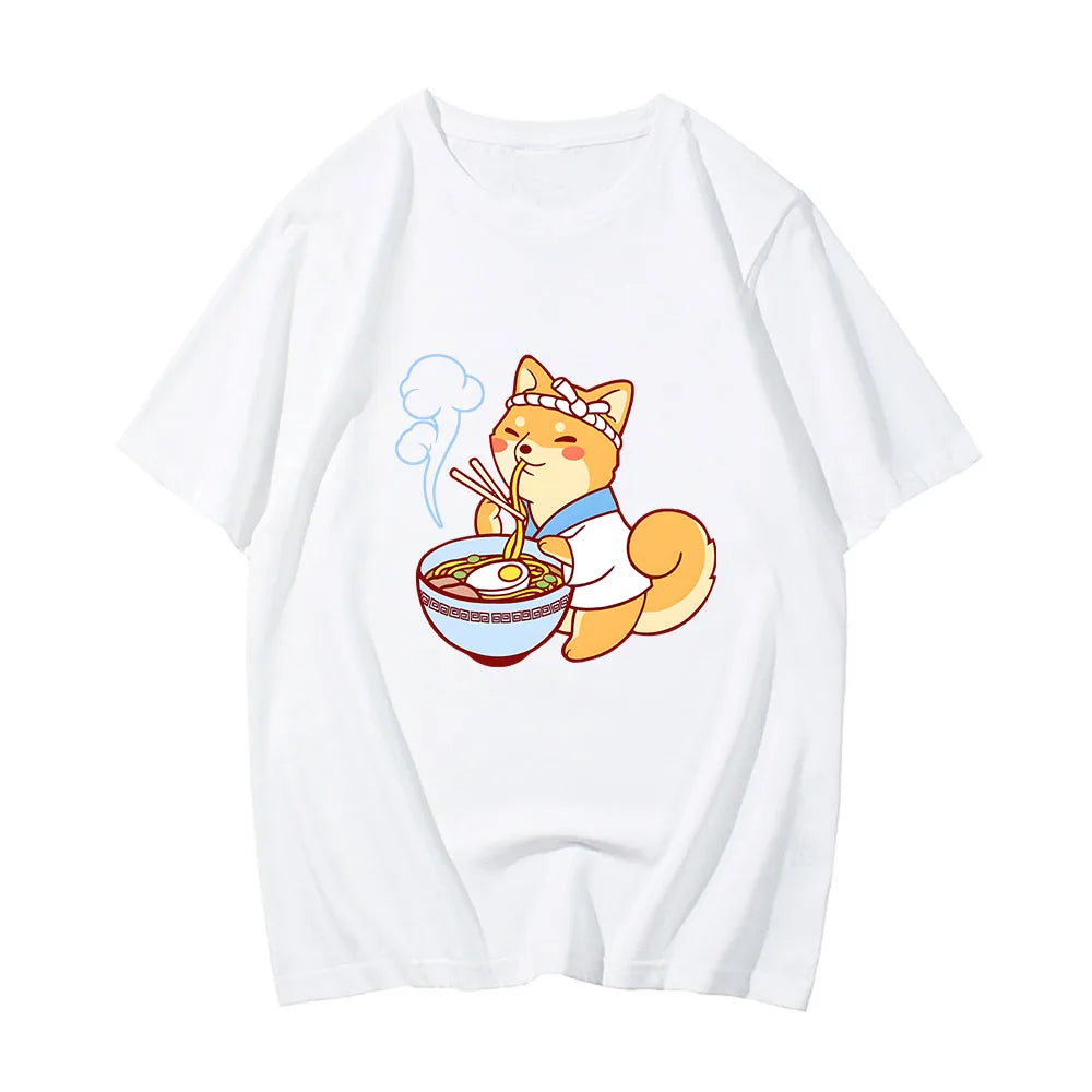 kawaiies-softtoys-plushies-kawaii-plush-Kawaii Shiba Inu Enjoying Ramen Women's Tee Top Tops White XS 