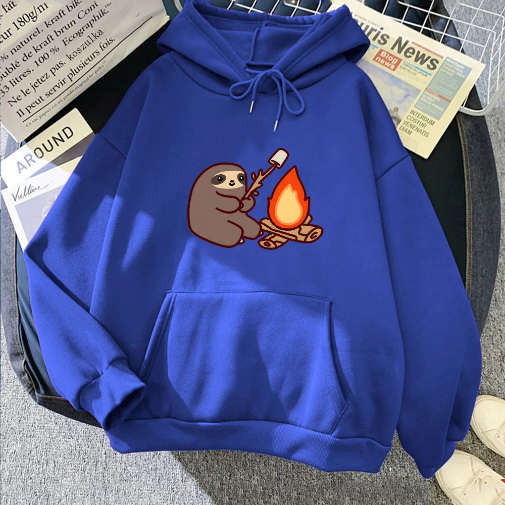 kawaiies-softtoys-plushies-kawaii-plush-Kawaii Sloth Cooking Marshmallow Campfire Unisex Hoodie Apparel Dark Blue XS 