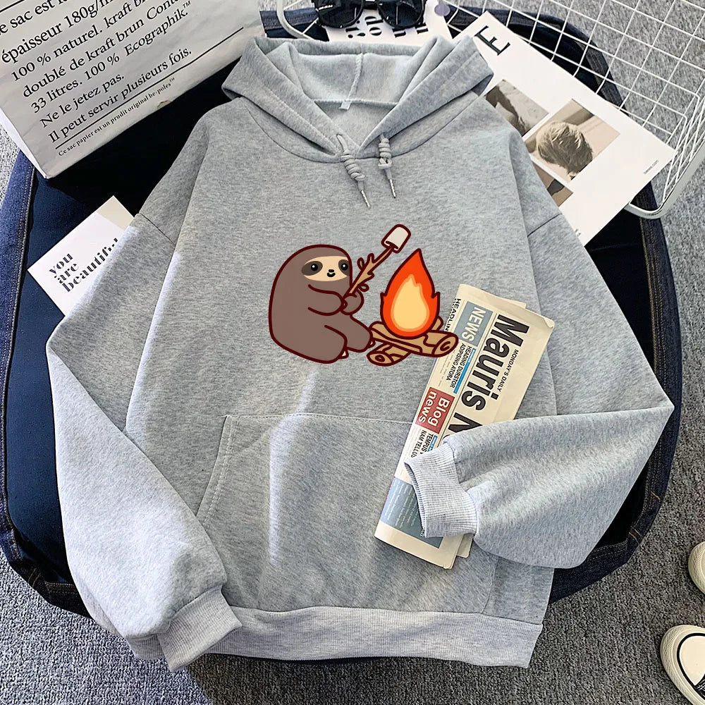 kawaiies-softtoys-plushies-kawaii-plush-Kawaii Sloth Cooking Marshmallow Campfire Unisex Hoodie Apparel Gray XS 