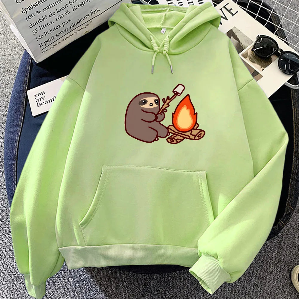 kawaiies-softtoys-plushies-kawaii-plush-Kawaii Sloth Cooking Marshmallow Campfire Unisex Hoodie Apparel Light Green XS 