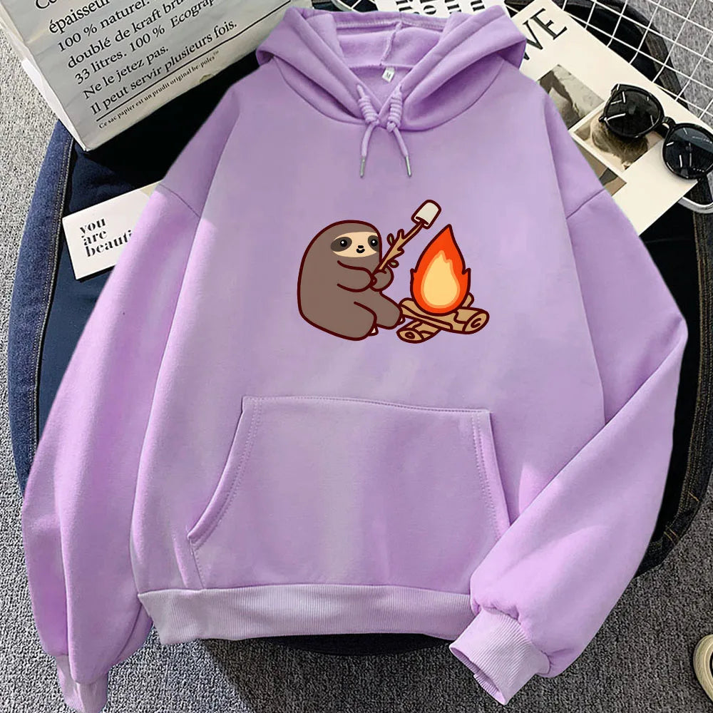 kawaiies-softtoys-plushies-kawaii-plush-Kawaii Sloth Cooking Marshmallow Campfire Unisex Hoodie Apparel Light Purple XS 