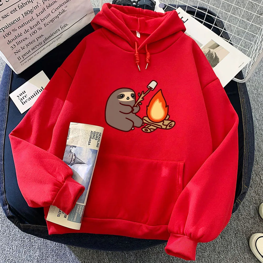 kawaiies-softtoys-plushies-kawaii-plush-Kawaii Sloth Cooking Marshmallow Campfire Unisex Hoodie Apparel Red XS 