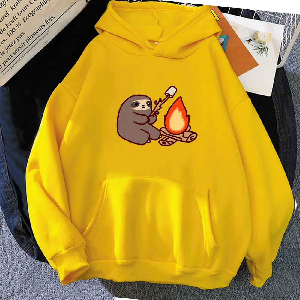 kawaiies-softtoys-plushies-kawaii-plush-Kawaii Sloth Cooking Marshmallow Campfire Unisex Hoodie Apparel Yellow XS 