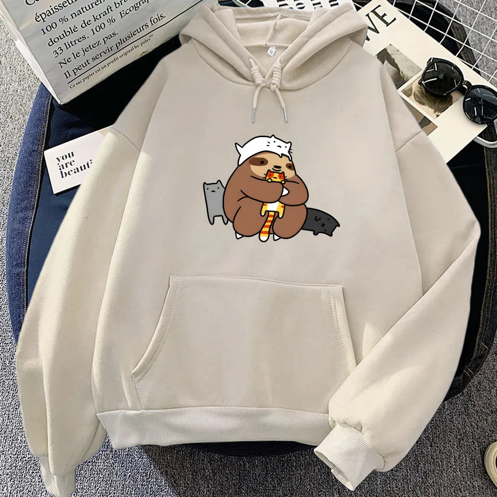 kawaiies-softtoys-plushies-kawaii-plush-Kawaii Sloth with Cats Unisex Hoodie Apparel Cream 3XL 