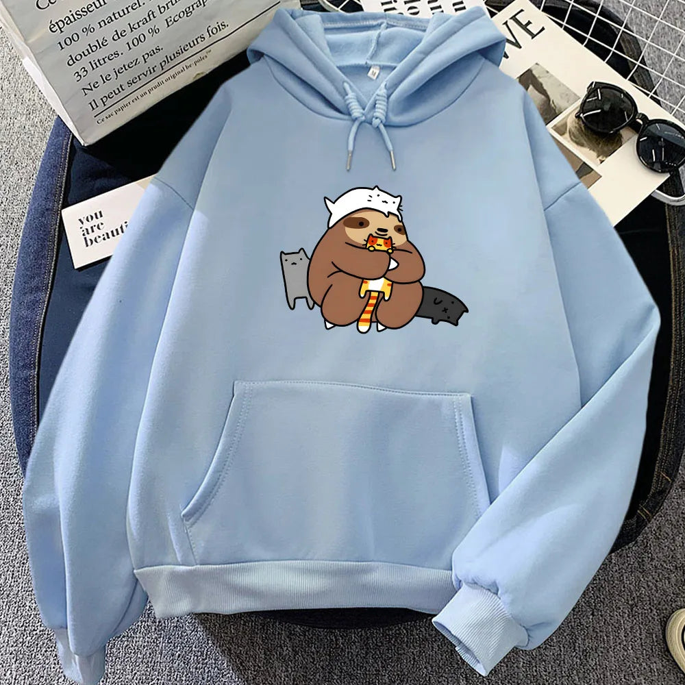 kawaiies-softtoys-plushies-kawaii-plush-Kawaii Sloth with Cats Unisex Hoodie Apparel Light Blue XL 