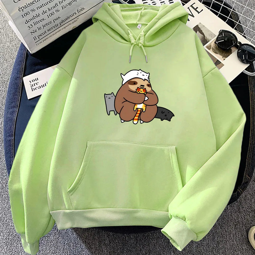 kawaiies-softtoys-plushies-kawaii-plush-Kawaii Sloth with Cats Unisex Hoodie Apparel Light Green M 