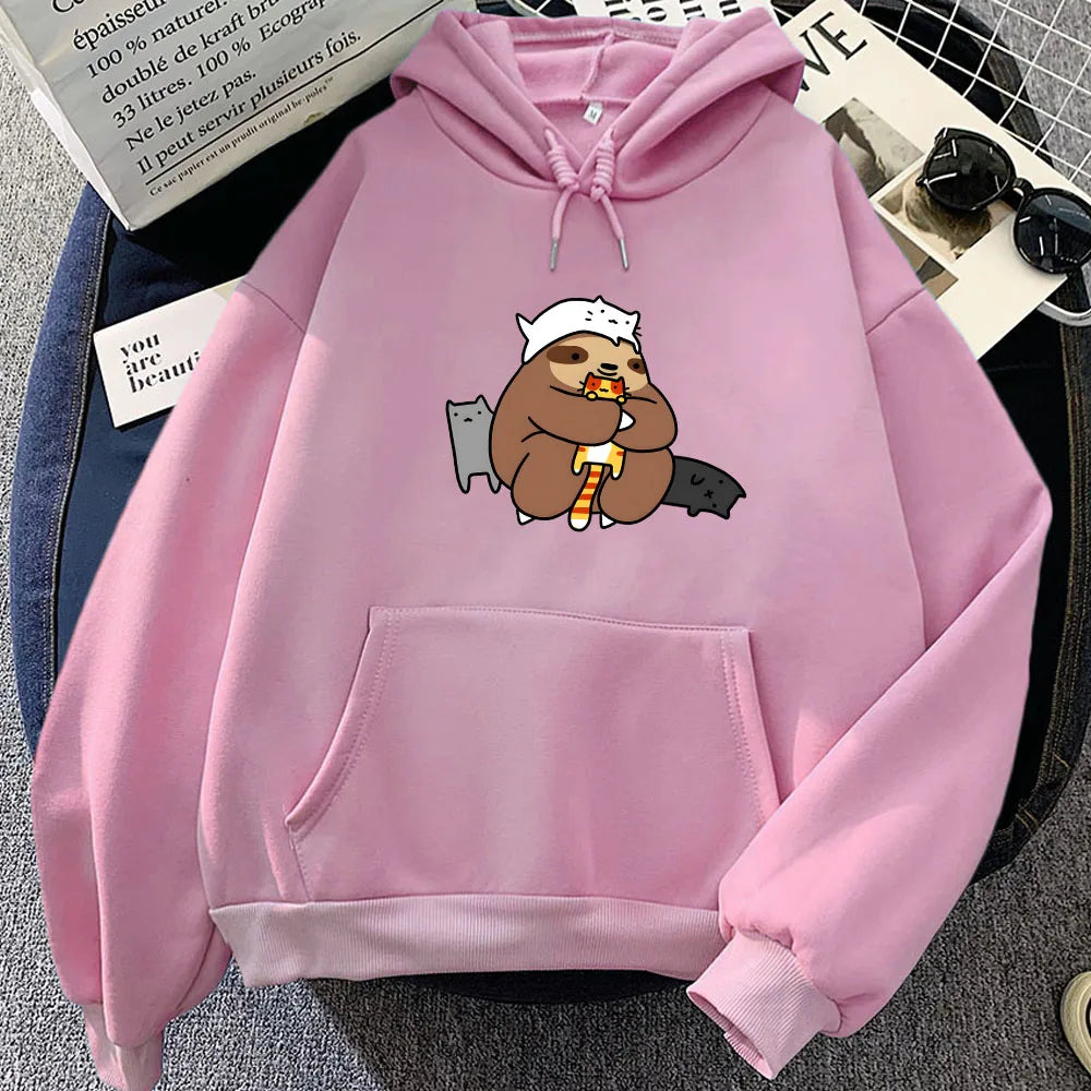 kawaiies-softtoys-plushies-kawaii-plush-Kawaii Sloth with Cats Unisex Hoodie Apparel Pink S 