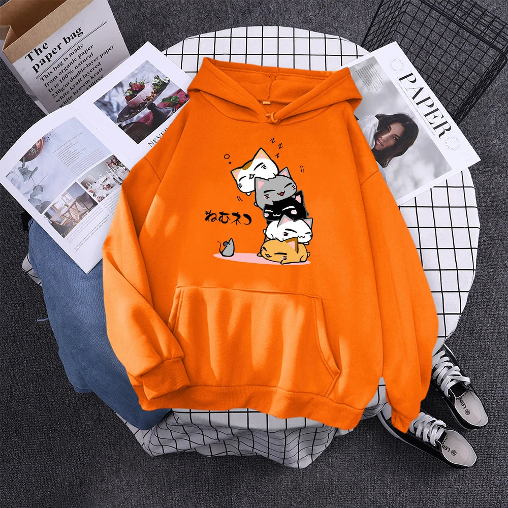 kawaiies-softtoys-plushies-kawaii-plush-Kawaii Stacked Cats Unisex Hoodie Hoodies Orange S 