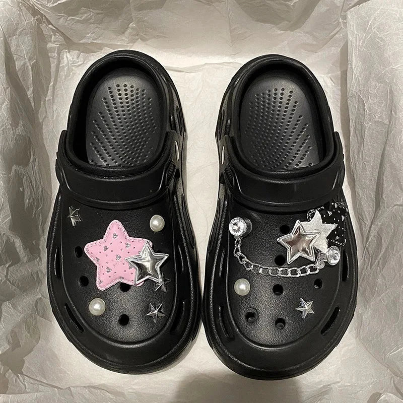 kawaiies-softtoys-plushies-kawaii-plush-Kawaii Star Chunky Platform Clogs Slippers Black 36-37 (22.5-23cm) 