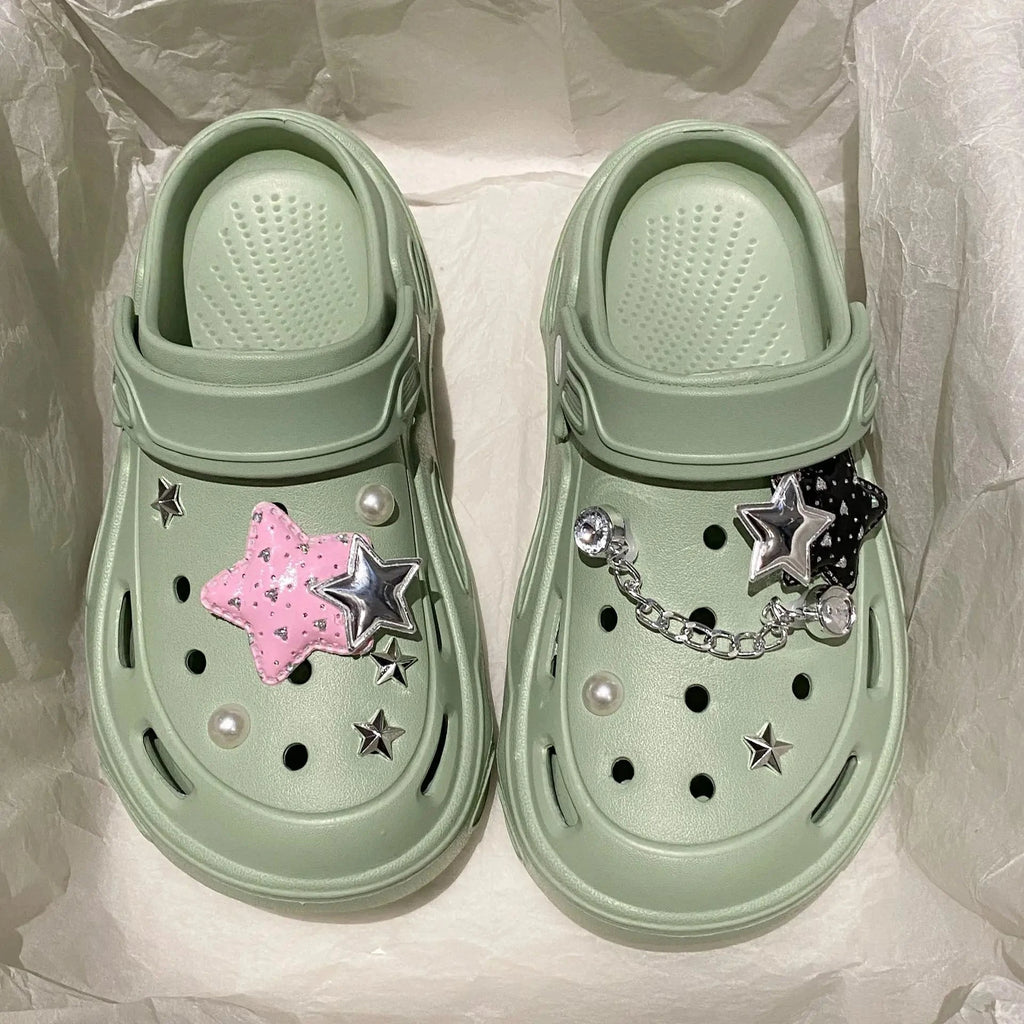 kawaiies-softtoys-plushies-kawaii-plush-Kawaii Star Chunky Platform Clogs Slippers Green 40-41 (24.5-25cm) 