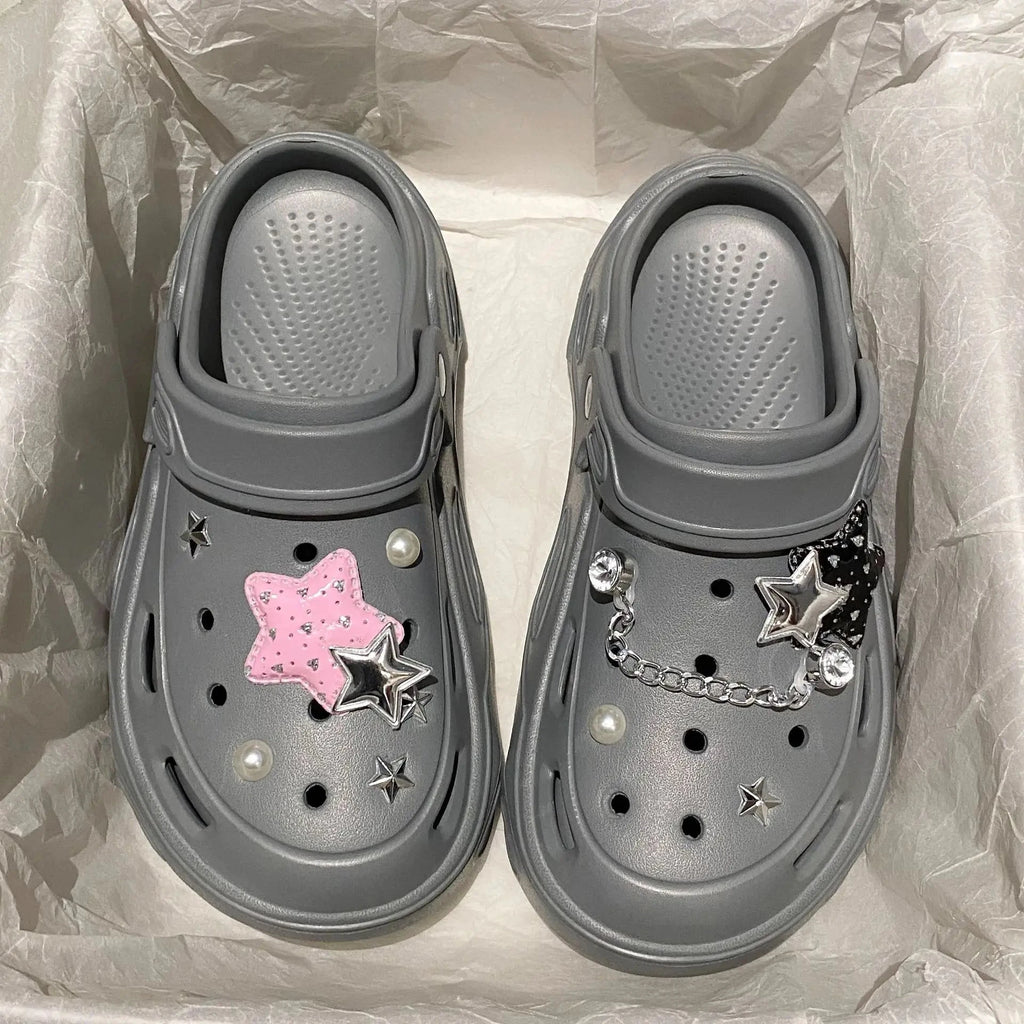 kawaiies-softtoys-plushies-kawaii-plush-Kawaii Star Chunky Platform Clogs Slippers Grey 36-37 (22.5-23cm) 