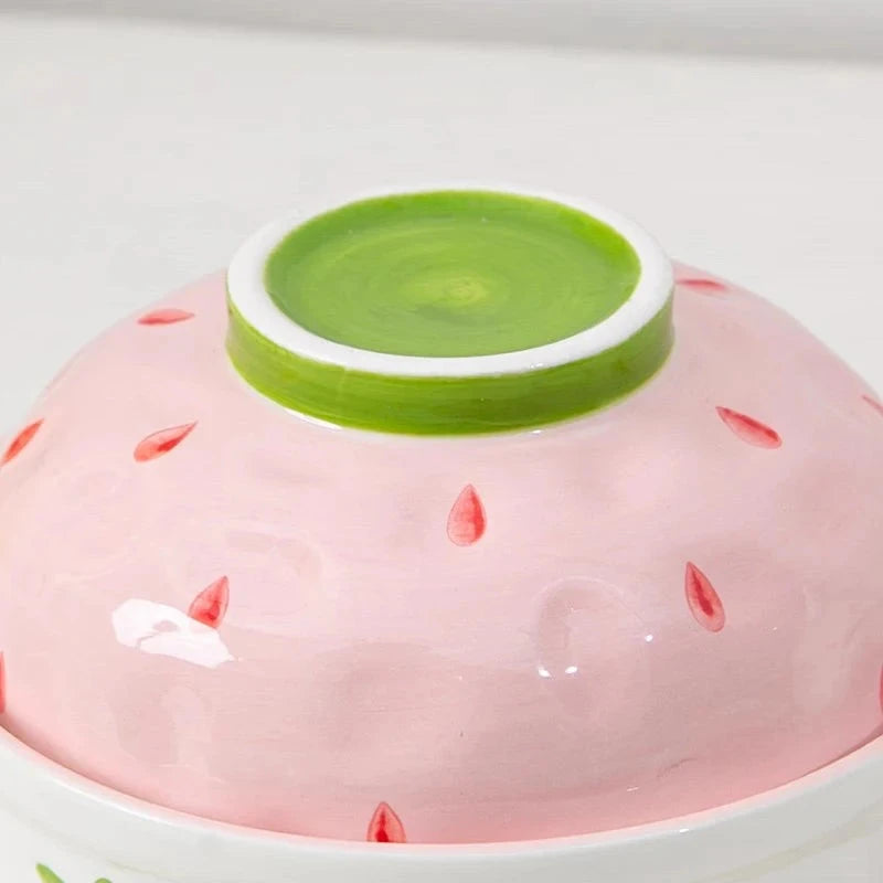 kawaiies-softtoys-plushies-kawaii-plush-Kawaii Strawberry Giant Ceramic Ramen Bowl with Lid (700ML) Home Decor 