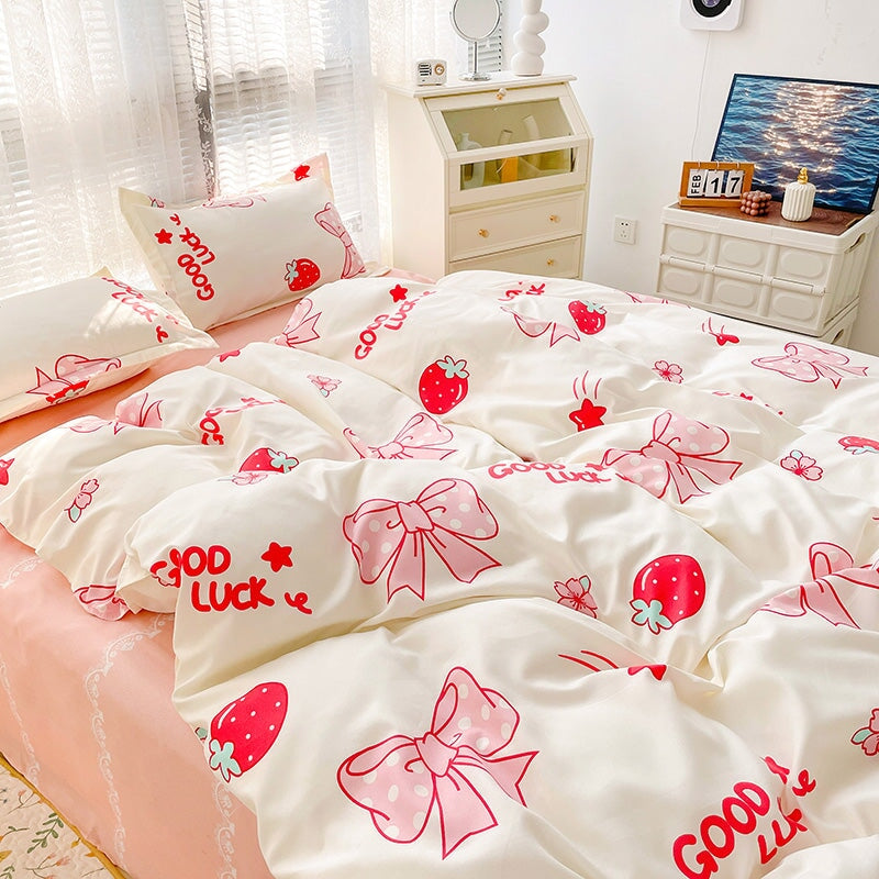 kawaiies-softtoys-plushies-kawaii-plush-Kawaii Strawberry Print 120gsm Polyester Bedding Sets | NEW Bedding Sets 