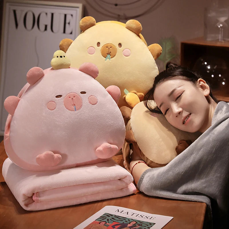 kawaiies-softtoys-plushies-kawaii-plush-Kawaii Triangle Capybara Plush Pillows With Blanket Soft toy 