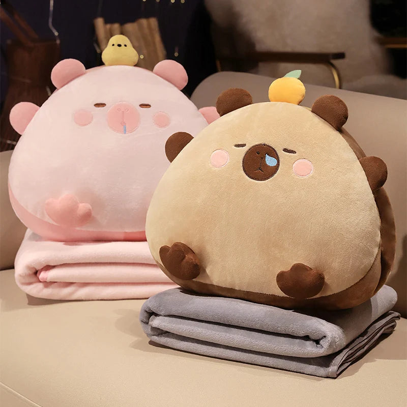 kawaiies-softtoys-plushies-kawaii-plush-Kawaii Triangle Capybara Plush Pillows With Blanket Soft toy 