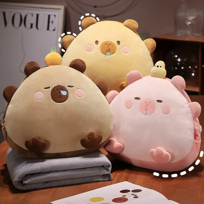 kawaiies-softtoys-plushies-kawaii-plush-Kawaii Triangle Capybara Plush Pillows With Blanket Soft toy 