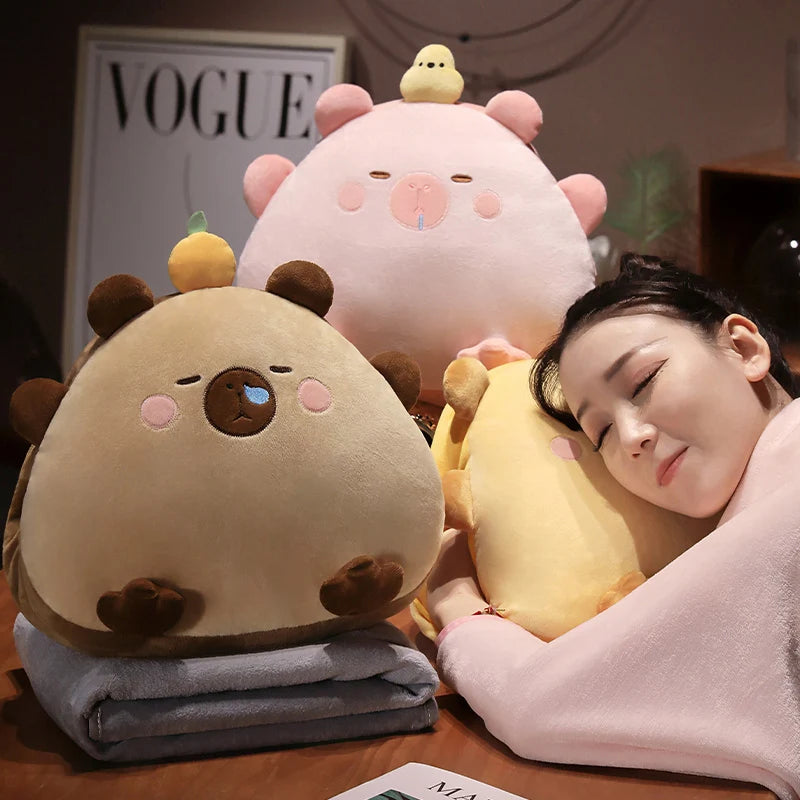 kawaiies-softtoys-plushies-kawaii-plush-Kawaii Triangle Capybara Plush Pillows With Blanket Soft toy 