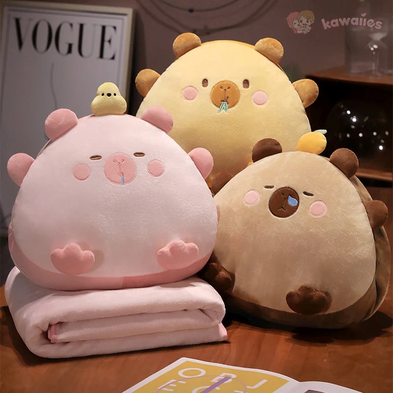 kawaiies-softtoys-plushies-kawaii-plush-Kawaii Triangle Capybara Plush Pillows With Blanket Soft toy 