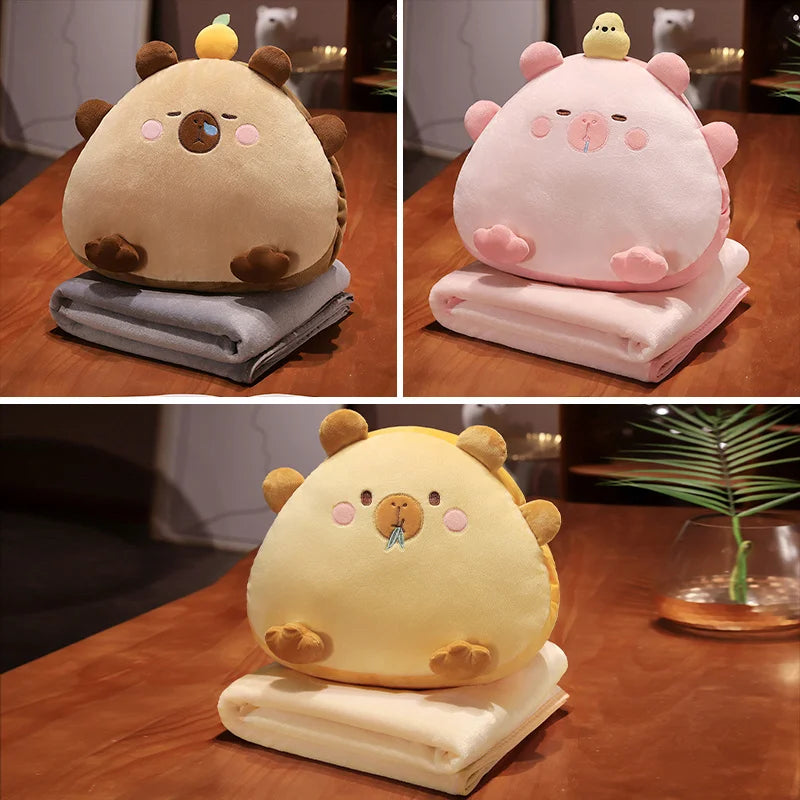 kawaiies-softtoys-plushies-kawaii-plush-Kawaii Triangle Capybara Plush Pillows With Blanket Soft toy 