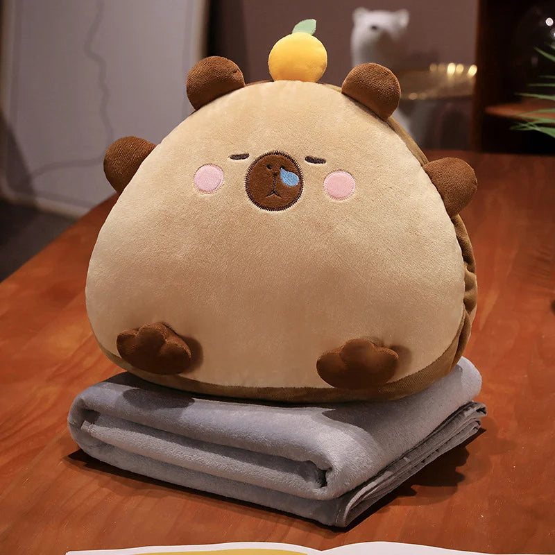 kawaiies-softtoys-plushies-kawaii-plush-Kawaii Triangle Capybara Plush Pillows With Blanket Soft toy Brown With Small Blanket 