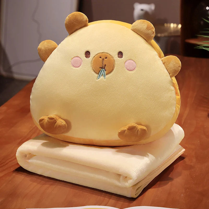 kawaiies-softtoys-plushies-kawaii-plush-Kawaii Triangle Capybara Plush Pillows With Blanket Soft toy Orange With Small Blanket 