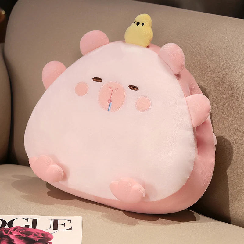 kawaiies-softtoys-plushies-kawaii-plush-Kawaii Triangle Capybara Plush Pillows With Blanket Soft toy Pink Pillow only 