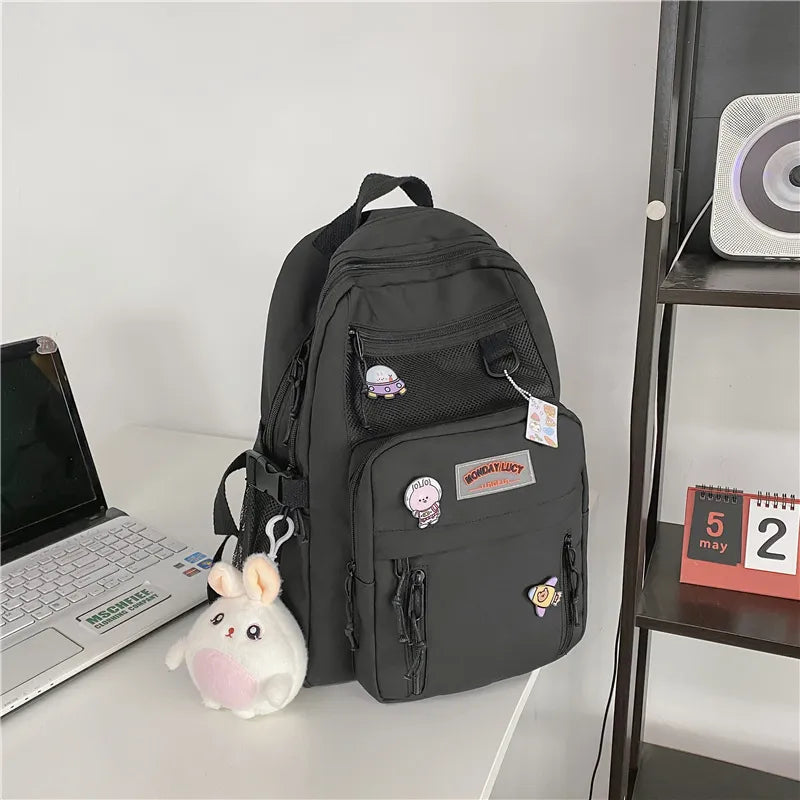 kawaiies-softtoys-plushies-kawaii-plush-Large Kawaii Two-tone Backpack Bag with rabbit pendant black 