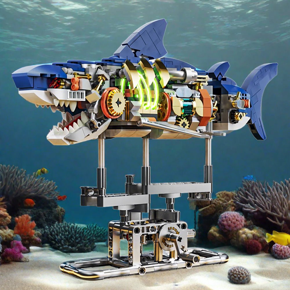 kawaiies-softtoys-plushies-kawaii-plush-LED Light Mechanical Shark Building Blocks with Display Stand Build it 