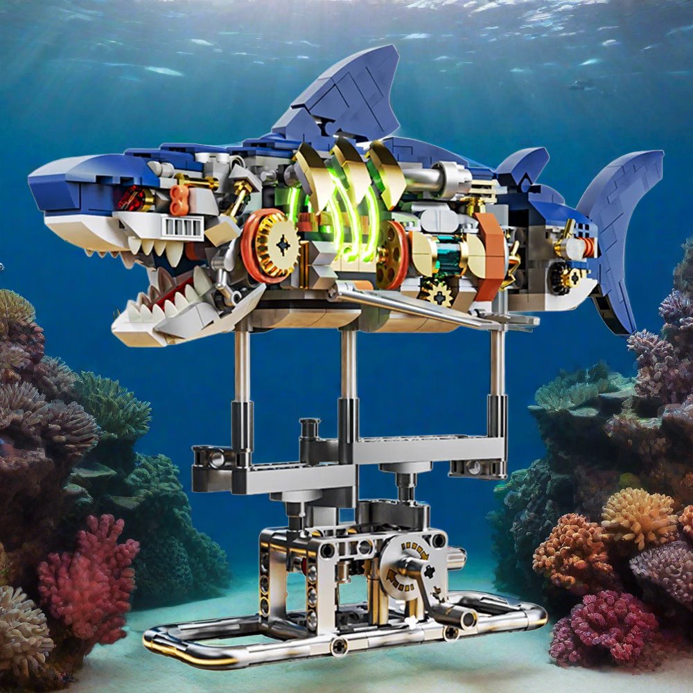 kawaiies-softtoys-plushies-kawaii-plush-LED Light Mechanical Shark Building Blocks with Display Stand Build it 