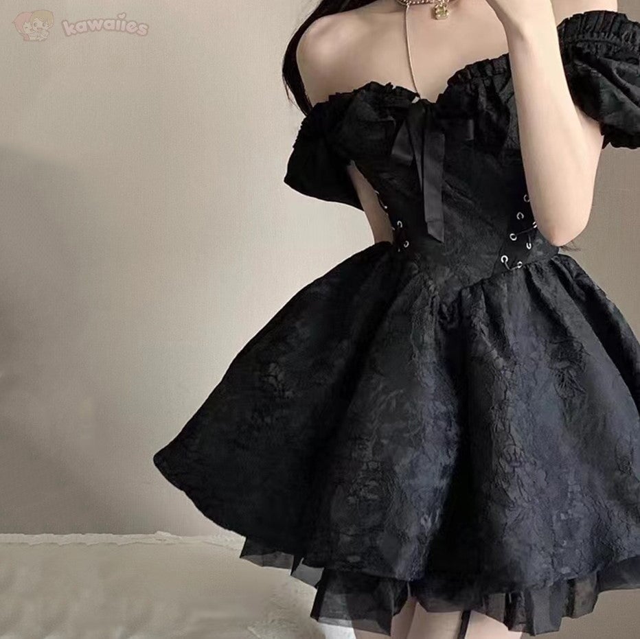 kawaiies-softtoys-plushies-kawaii-plush-Lolita Black Mini Tutu Dress Apparel 