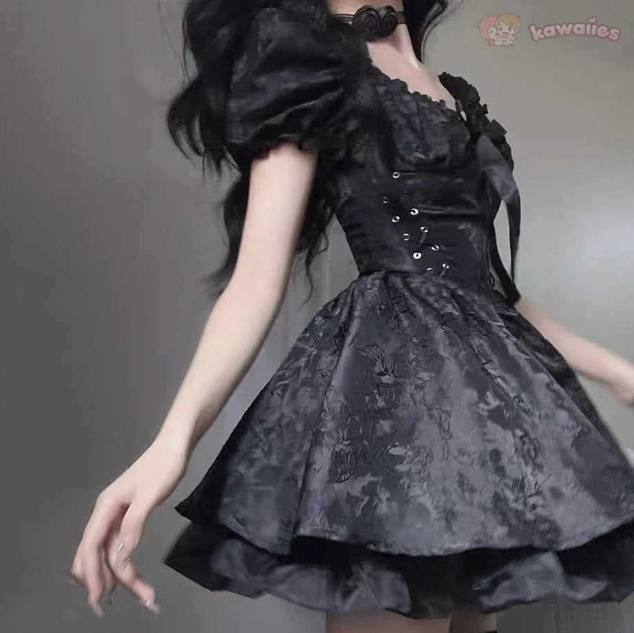 kawaiies-softtoys-plushies-kawaii-plush-Lolita Black Mini Tutu Dress Apparel 