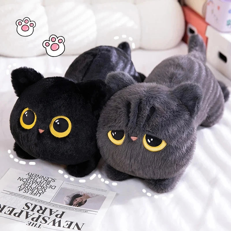 kawaiies-softtoys-plushies-kawaii-plush-Long Giant Black Gray Fluffy Cat Plushies Soft toy 