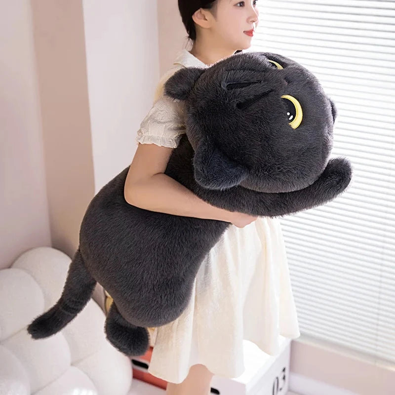 kawaiies-softtoys-plushies-kawaii-plush-Long Giant Black Gray Fluffy Cat Plushies Soft toy 