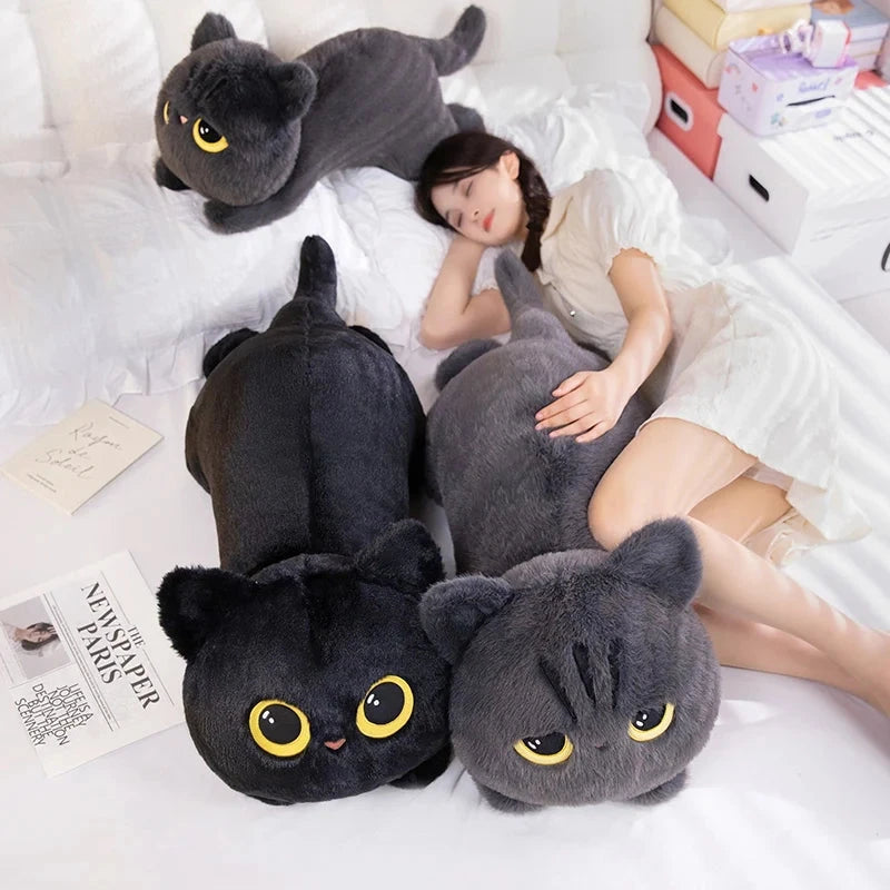 kawaiies-softtoys-plushies-kawaii-plush-Long Giant Black Gray Fluffy Cat Plushies Soft toy 