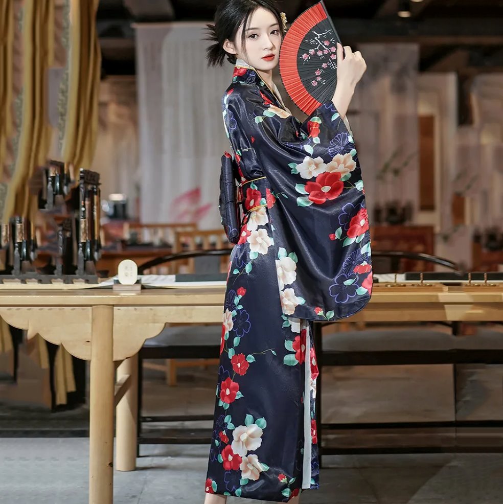 kawaiies-softtoys-plushies-kawaii-plush-Long Traditional Japanese-themed Beautiful Floral Women's Kimono Kimono 