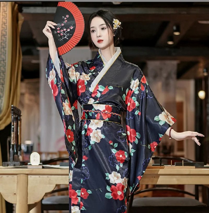 kawaiies-softtoys-plushies-kawaii-plush-Long Traditional Japanese-themed Beautiful Floral Women's Kimono Kimono 