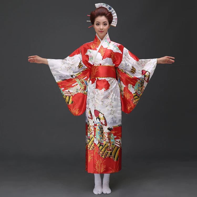 kawaiies-softtoys-plushies-kawaii-plush-Long Traditional Japanese-themed Cloudy Women's Kimono Apparel Red 