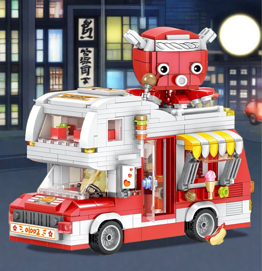 kawaiies-softtoys-plushies-kawaii-plush-Micro Takoyaki Octopus Balls Vroom Yatai Food Van Building Sets Build it 