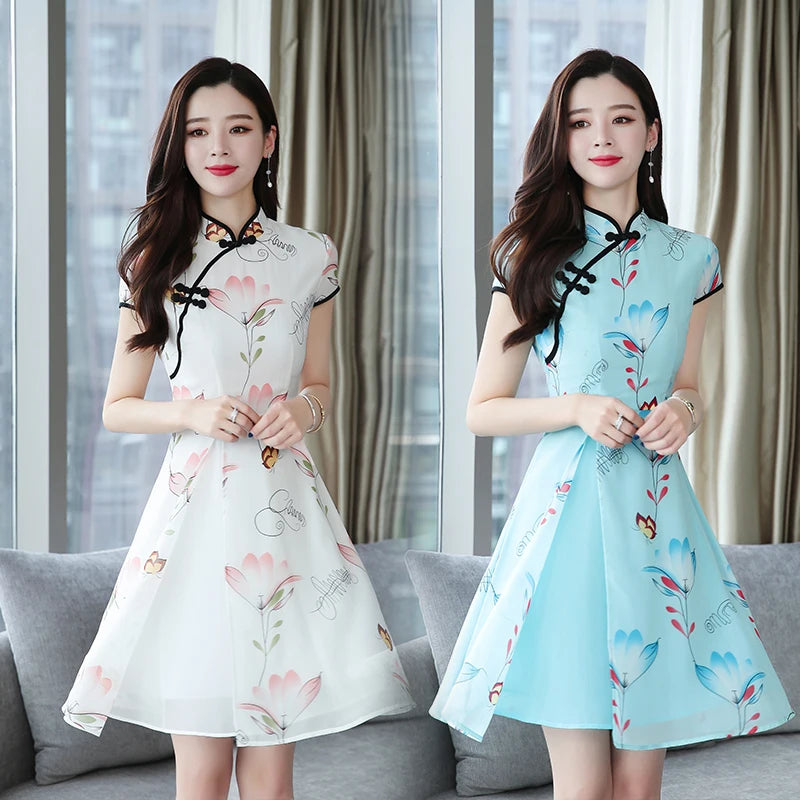 kawaiies-softtoys-plushies-kawaii-plush-Modern Lotus Chiffon Qipao Cheongsam Dress Apparel 