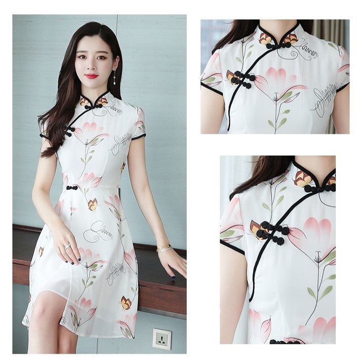 kawaiies-softtoys-plushies-kawaii-plush-Modern Lotus Chiffon Qipao Cheongsam Dress Apparel 