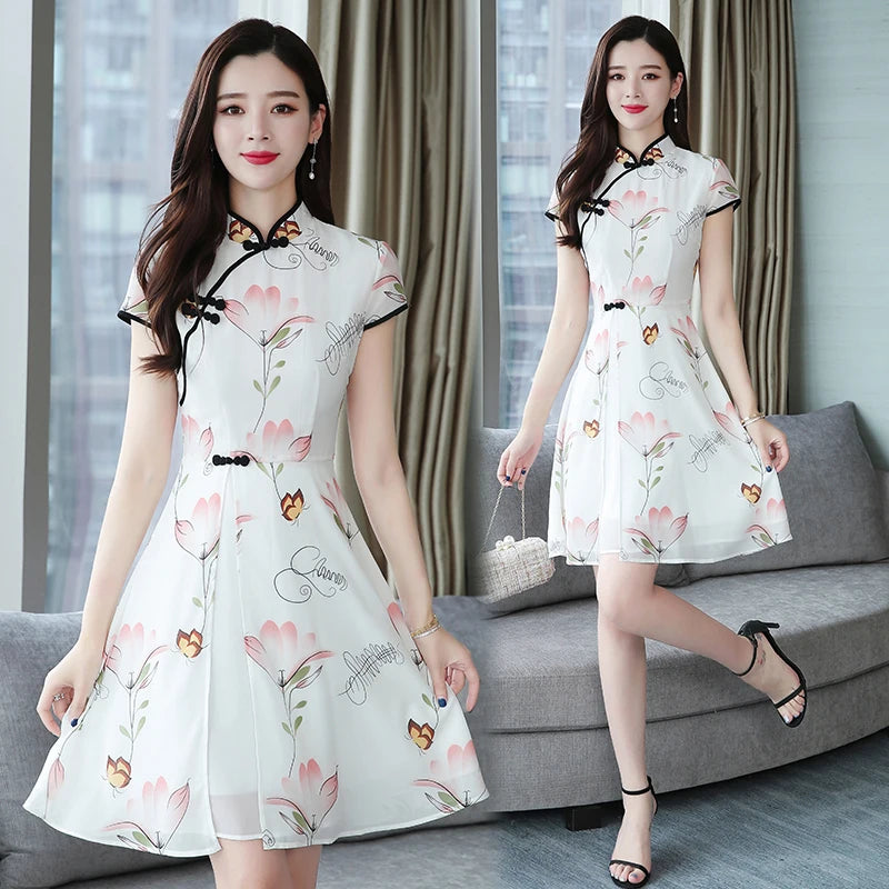 kawaiies-softtoys-plushies-kawaii-plush-Modern Lotus Chiffon Qipao Cheongsam Dress Apparel 