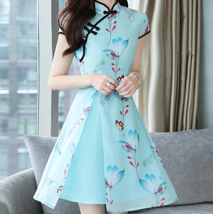 kawaiies-softtoys-plushies-kawaii-plush-Modern Lotus Chiffon Qipao Cheongsam Dress Apparel 