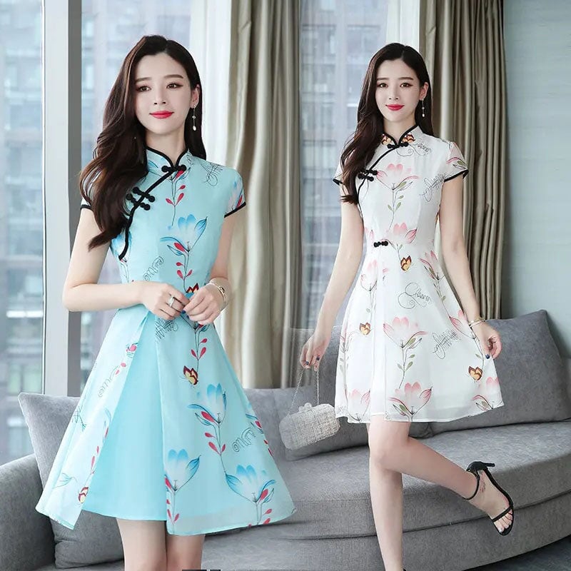 kawaiies-softtoys-plushies-kawaii-plush-Modern Lotus Chiffon Qipao Cheongsam Dress Apparel 