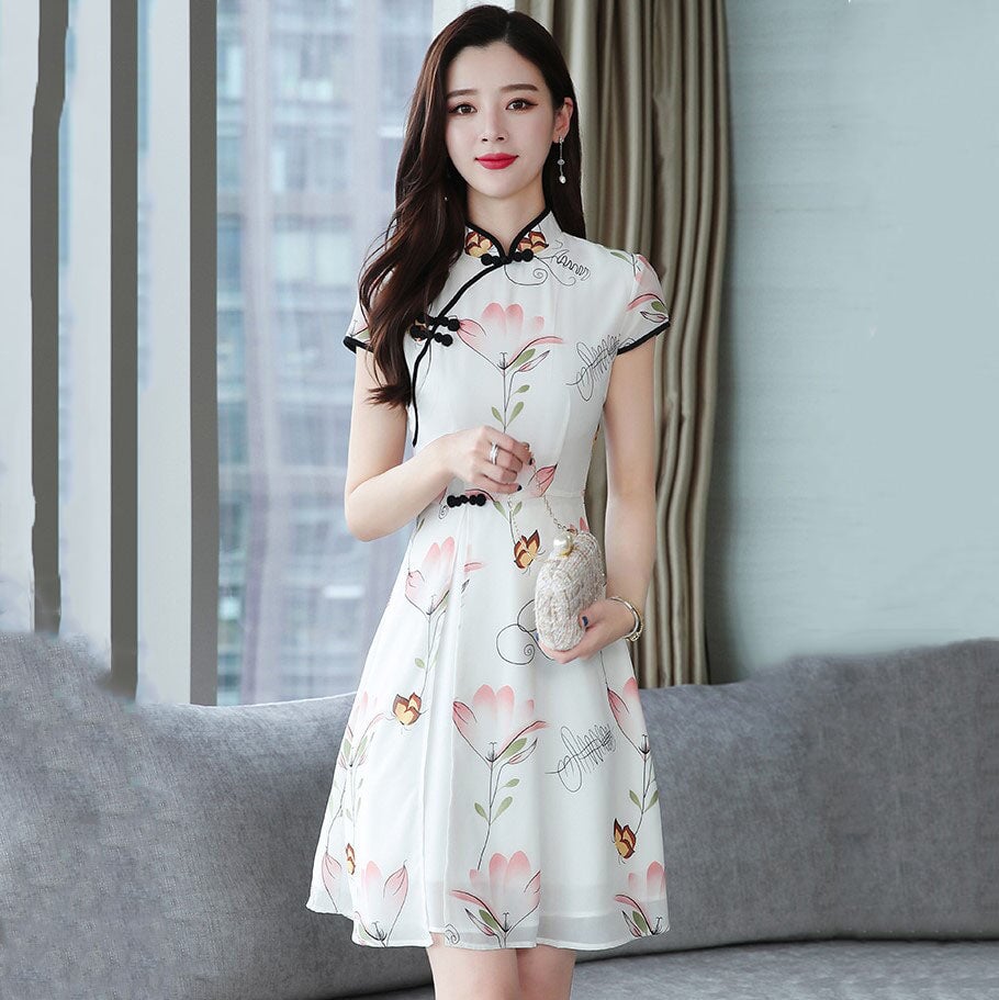 kawaiies-softtoys-plushies-kawaii-plush-Modern Lotus Chiffon Qipao Cheongsam Dress Apparel 