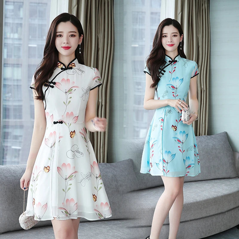 kawaiies-softtoys-plushies-kawaii-plush-Modern Lotus Chiffon Qipao Cheongsam Dress Apparel 